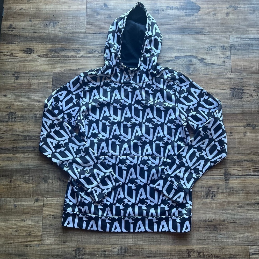 Under Armour Boys Black & White All Over Print Fleece Hoodie Sweatshirt Sz Large